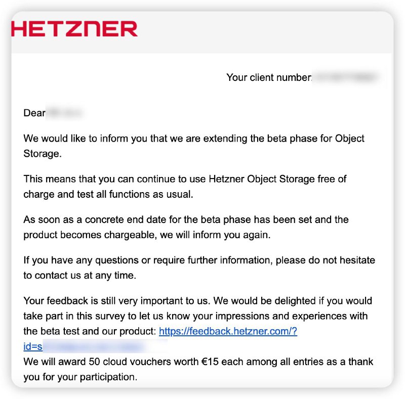 #tech #info Hetzner 的 OSS beta 测试延长了