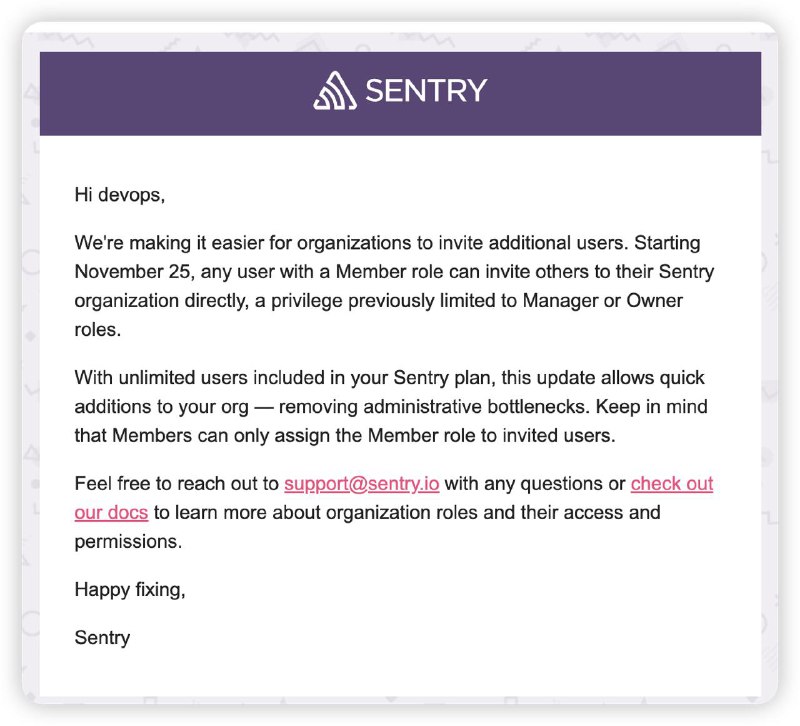 #tech #info Sentry 11月25日起 Team Plan 支持非管理员直接邀请新成员加入组织，大大减轻管理员的负担